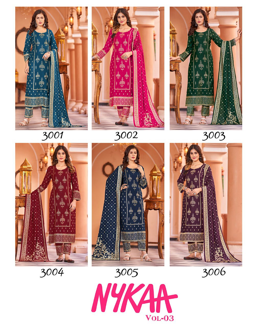 Nykaa Vol 3 Rayon Gold Printed Kurti With Bottom Dupatta Wholesale Price In Surat
